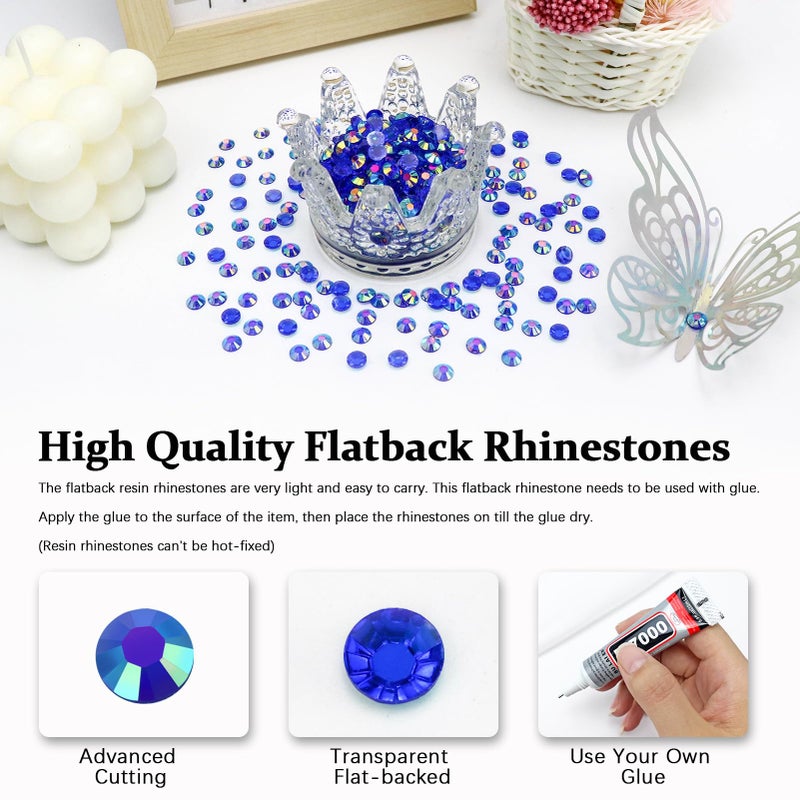 Briskbloom 10000PCS 3mm Resin Flatback Rhinestone, Transparent Royal Blue AB Flatback Jelly Rhinestones for Crafts, Tumblers, Mugs, Bottles, Nails, Loose Bling Diamond Gems Stone - Image 2